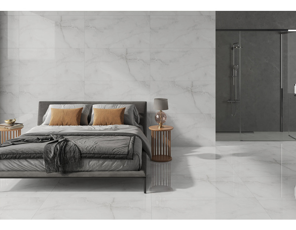 Carrelage de sol intérieur grès cérame poli "Onyx blanc" 60 x 120 cm - Brico Dépôt