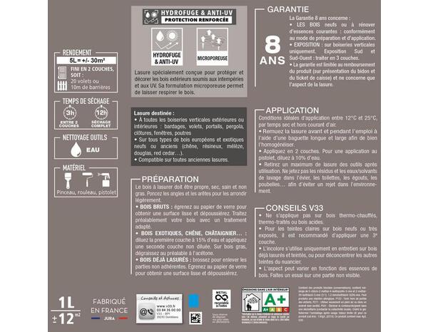 Lasure bois extérieur incolore satinée 0,75 L - V33 - Brico Dépôt