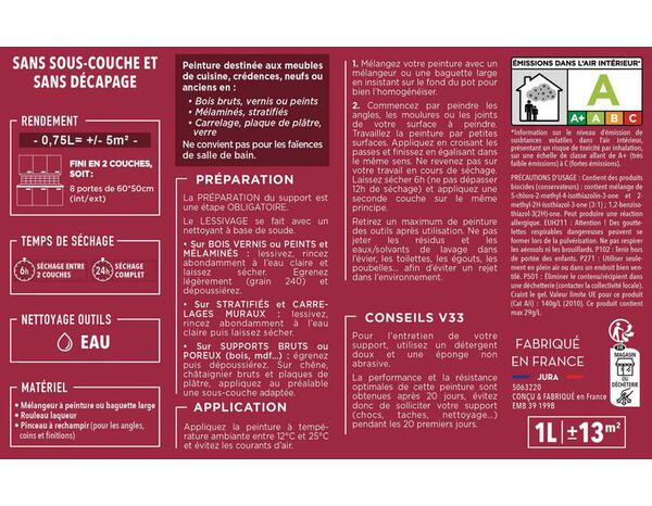 Peinture de rénovation meubles cuisine acrylique satin blanc 2 L - V33 - Brico Dépôt