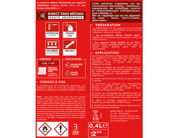 Aérosol de peinture de rénovation radiateur et électroménager acrylique satin gris galet 400 ml - V33 - Brico Dépôt