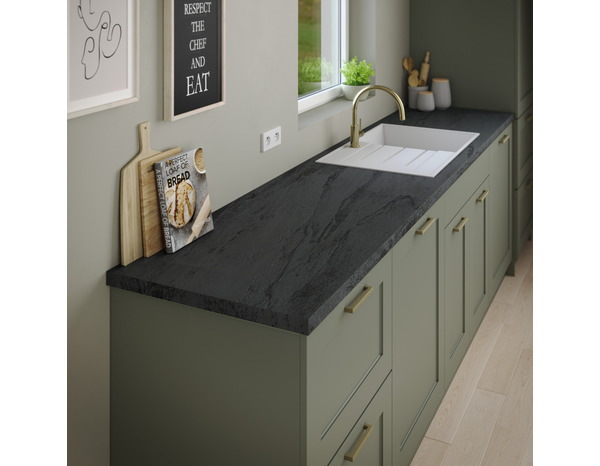 Plan de travail stratifié BLACK MOON noir mat 244x62x3,8 cm résistant chaleur rayures - Brico Dépôt