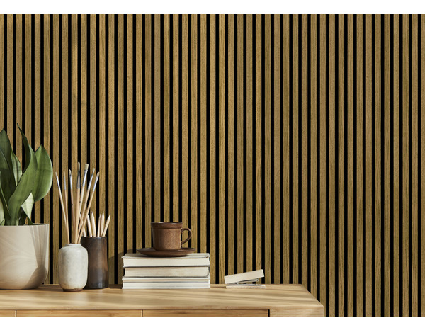 2 panneaux tasseaux acoustiques en MDF couleur chêne 2500X292X11 mm - Brico Dépôt
