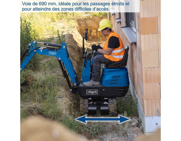 Mini pelle de chantier moteur thermique 4 temps, 306 cm³ "EXC815" - Scheppach - Brico Dépôt