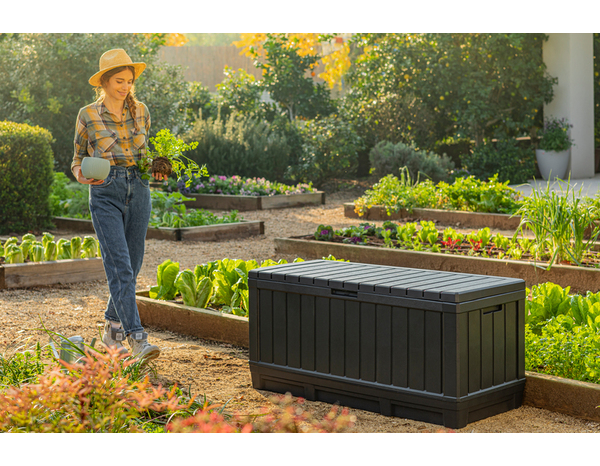Coffre de jardin "KENTWOOD" en résine gris 350 L - Keter - Brico Dépôt