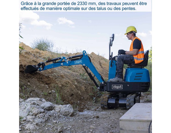 Mini pelle de chantier moteur thermique 4 temps, 306 cm³ "EXC815" - Scheppach - Brico Dépôt