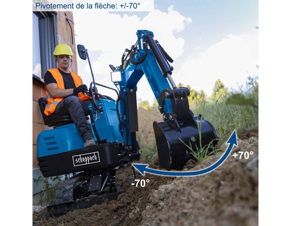Mini pelle de chantier moteur thermique 4 temps, 306 cm³ "EXC815" - Scheppach - Brico Dépôt