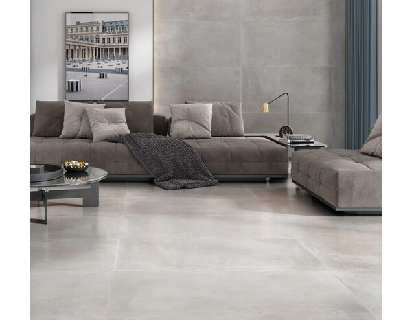 Carrelage de sol intérieur grès cérame 60X120 "LOU" gris aspect béton - Brico Dépôt