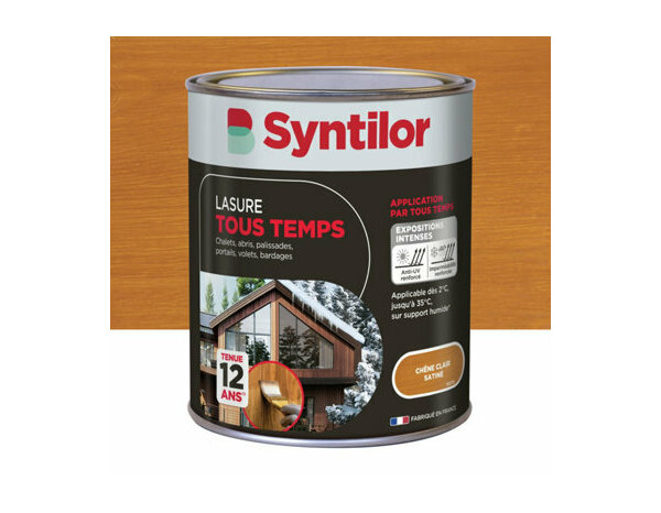 Lasure tous temps couleur chêne clair satiné - 1L - Syntilor - Brico Dépôt