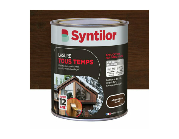 Lasure tous temps couleur chêne rustique satiné - 1L - Syntilor - Brico Dépôt