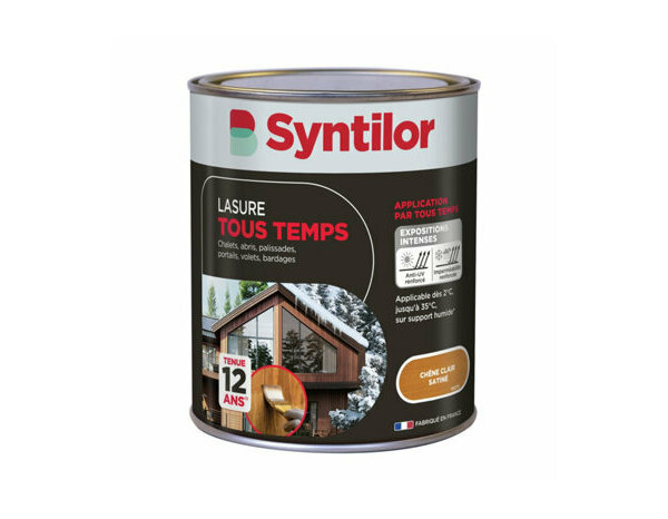 Lasure tous temps couleur chêne clair satiné - 1L - Syntilor - Brico Dépôt