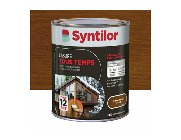 Lasure tous temps couleur chêne moyen satiné - 1L - Syntilor - Brico Dépôt