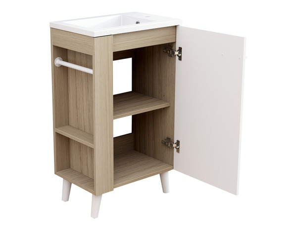 Meuble sous vasque avec miroir et lave mains en résine "TAMORA" bois blanc - Brico Dépôt