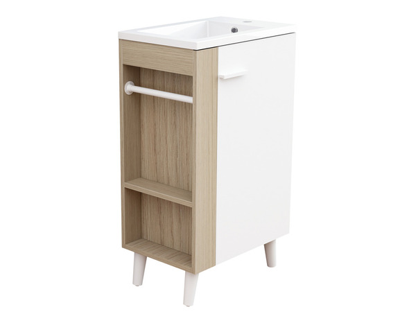Meuble sous vasque avec miroir et lave mains en résine "TAMORA" bois blanc - Brico Dépôt