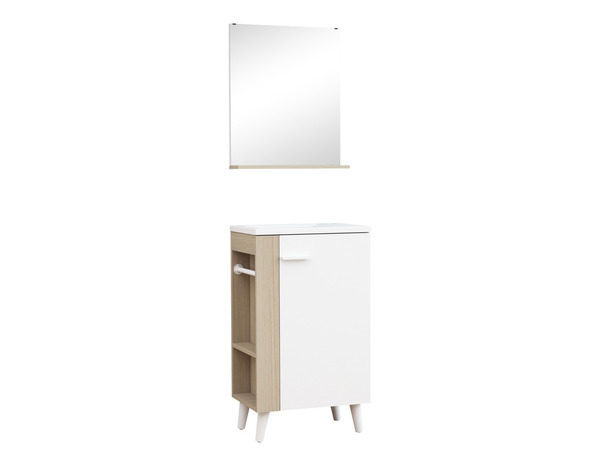 Meuble sous vasque avec miroir et lave mains en résine "TAMORA" bois blanc - Brico Dépôt