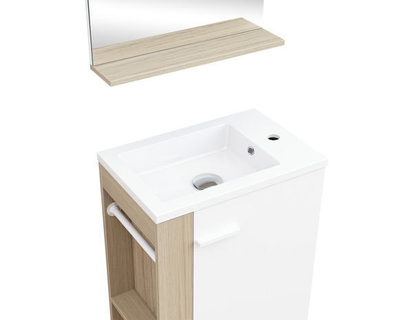 Meuble sous vasque avec miroir et lave mains en résine "TAMORA" bois blanc - Brico Dépôt