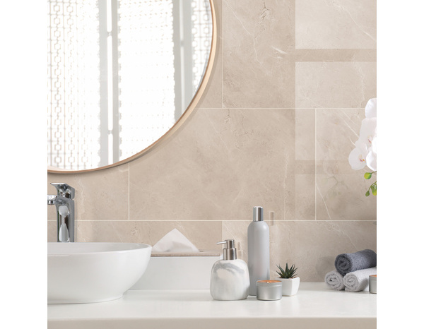 Dalles murales  PVC beige brillant GLOSS GUST - 75x45 cm, imperméables et résistantes - Brico Dépôt