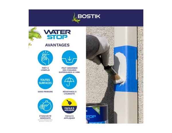 Membrane élastique d'étanchéité "Waterstop" couleur blanc - 1 kg - Bostik - Brico Dépôt