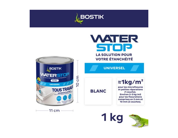 Membrane élastique d'étanchéité "Waterstop" couleur blanc - 1 kg - Bostik - Brico Dépôt