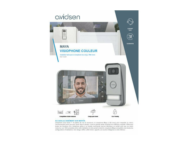 Visiophone filaire « Maya » écran tactile 7" couleur, vision nocturne, aluminium - Avidsen - Brico Dépôt