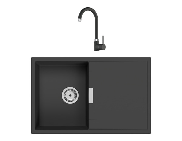 Kit évier encastré 78x50 cm quartz résine mat noir métallisé avec robinet - Brico Dépôt