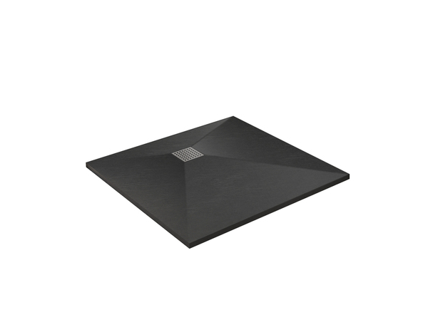 Receveur de douche "90 x 90 cm" effet pierre noir en résine SMC et ABS avec grille inox - Brico Dépôt