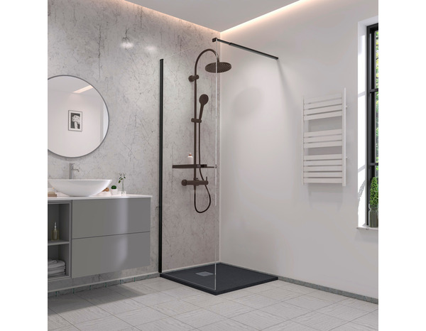 Receveur de douche "90 x 90 cm" effet pierre noir en résine SMC et ABS avec grille inox - Brico Dépôt
