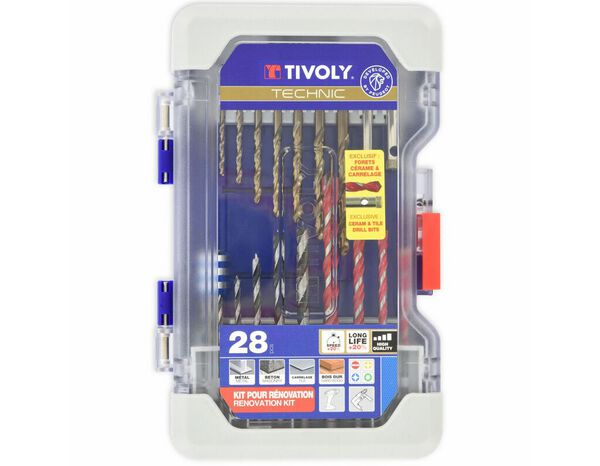 Coffret Perçage et Vissage  28 pièces forets et embouts multi-matériaux bois béton métal plastique - Tivoly - Brico Dépôt