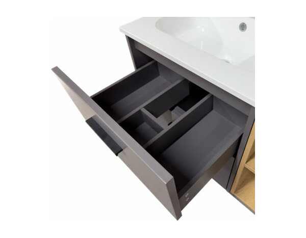 Ensemble TOLMAN 80 cm gris mat effet bois meuble sous-vasque mural avec vasque résine - Brico Dépôt