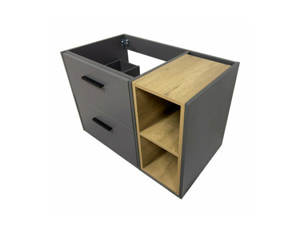 Ensemble TOLMAN 80 cm gris mat effet bois meuble sous-vasque mural avec vasque résine - Brico Dépôt