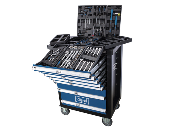 Servante équipée 71 pièces, outils complets pour tous travaux, taille adaptée - Scheppach - Brico Dépôt