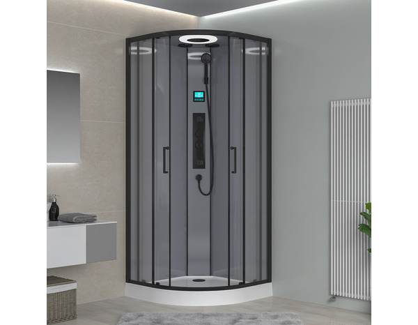 Cabine de douche noire bluetooth avec ventilation, éclairage led, porte coulissante SMART - 90 x 90 cm - Brico Dépôt