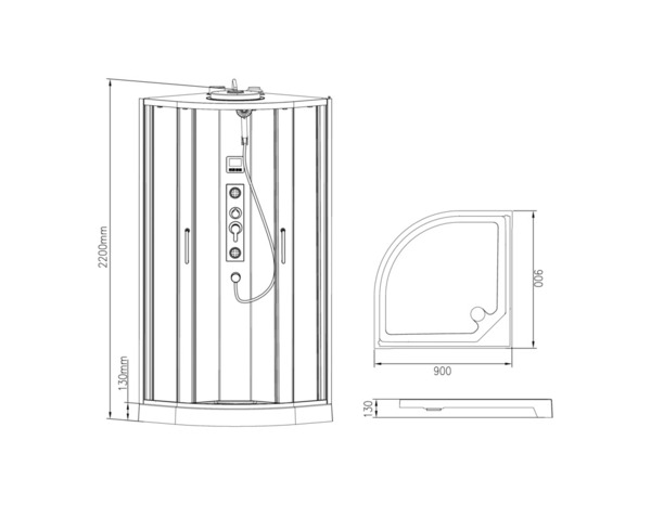 Cabine de douche noire bluetooth avec ventilation, éclairage led, porte coulissante SMART - 90 x 90 cm - Brico Dépôt