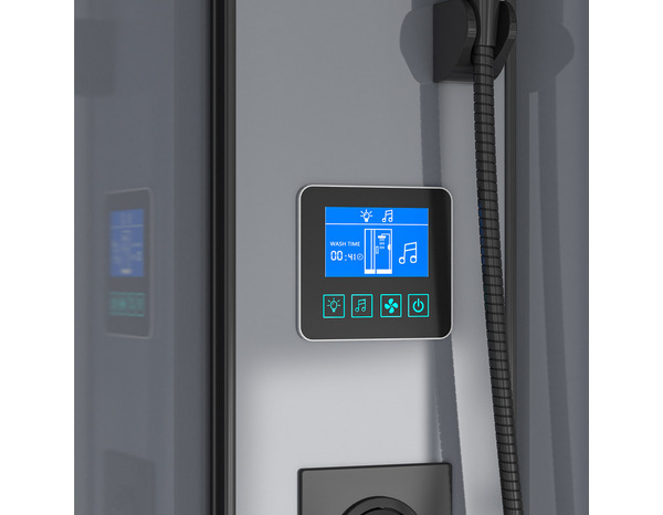 Cabine de douche noire bluetooth avec ventilation, éclairage led, porte coulissante SMART - 90 x 90 cm - Brico Dépôt