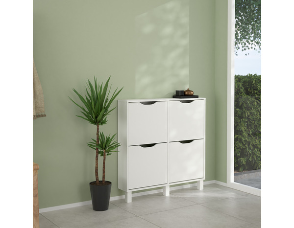 Meuble à chaussures blanc, 4 compartiments ABADI - H 90,2 x L 89 x P 16,3 cm - Brico Dépôt