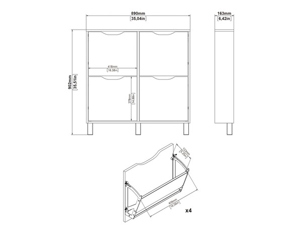 Meuble à chaussures blanc, 4 compartiments ABADI - H 90,2 x L 89 x P 16,3 cm - Brico Dépôt