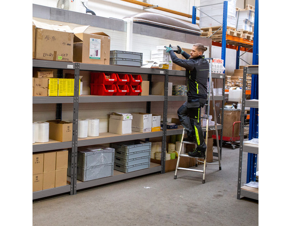 Étagère bois/métal gris charge lourde 4 tablettes - H. 185 x L. 220 x P. 60 cm - Brico Dépôt