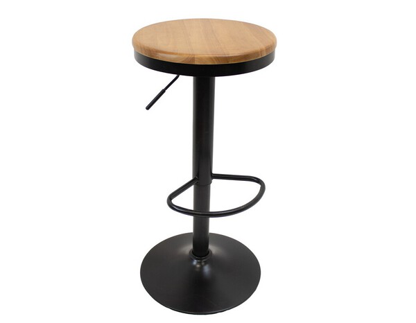 Tabouret de bar RUBBER WOOD noir et bois hauteur réglable acier Corten - Brico Dépôt