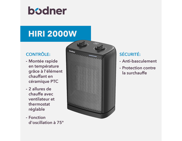 Chauffage soufflant oscillant noir - 26,3x17,5x12 cm - Brico Dépôt