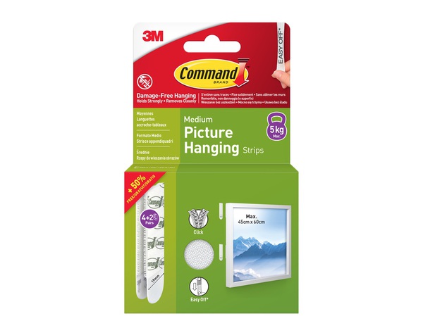 6 paires de languettes de fixation moyen modèle blanc - max 5kg 50% gratuit (4+2 paires) - Command - Brico Dépôt