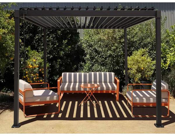 Pergola bioclimatique acier 4x3m avec lames orientables, fixation à sceller, gris anthracite - Brico Dépôt