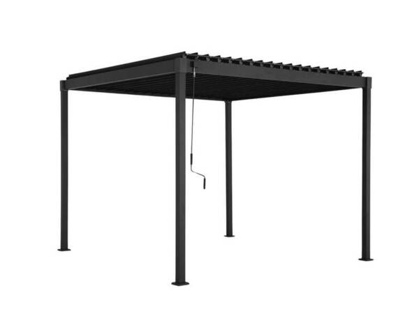Pergola bioclimatique acier 4x3m avec lames orientables, fixation à sceller, gris anthracite - Brico Dépôt