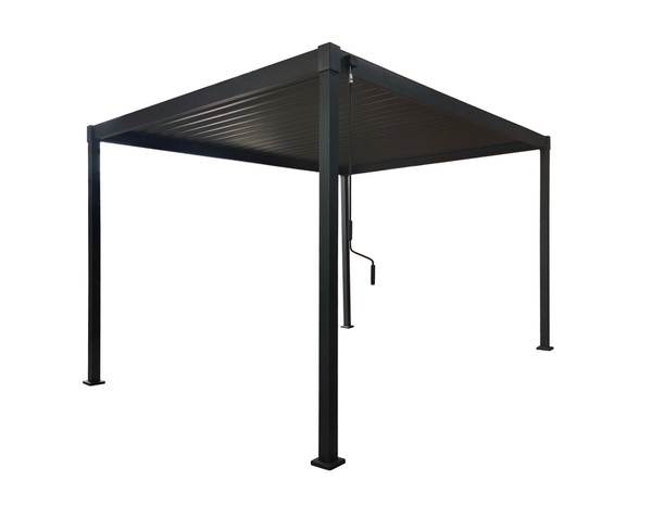 Pergola bioclimatique acier 4x3m avec lames orientables, fixation à sceller, gris anthracite - Brico Dépôt