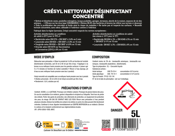 Désinfectant bactéricide et fongicide maison 5 L - Cresyl - Brico Dépôt