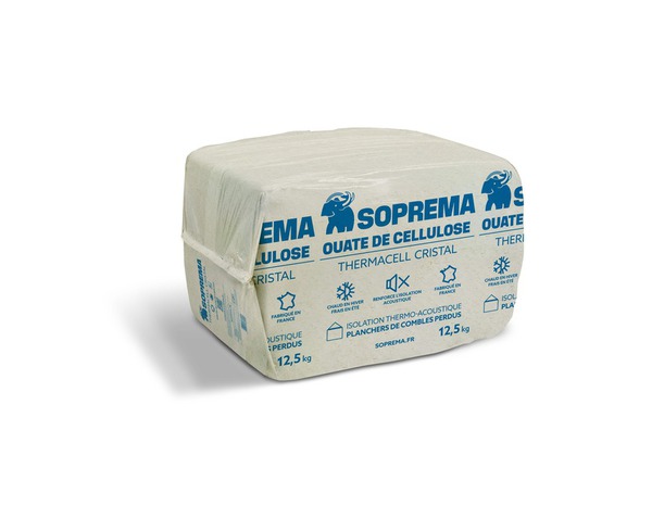 Ouate de cellulose isolant thermique et acoustique THERMACELL CRISTAL 12,5 kg - Soprema - Brico Dépôt