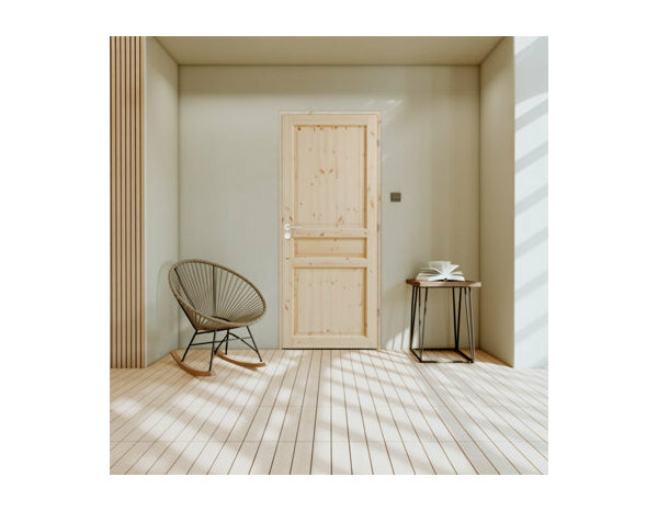 Bloc porte intérieur 3 panneaux effet pin 83 cm poussant gauche ORDESA - GEOM - Brico Dépôt