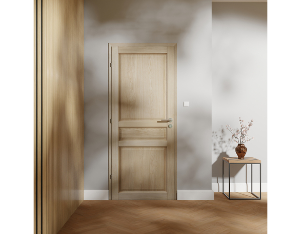 Bloc porte intérieur 3 panneaux effet chêne naturel 83 cm poussant droit ORDESA - GEOM - Brico Dépôt
