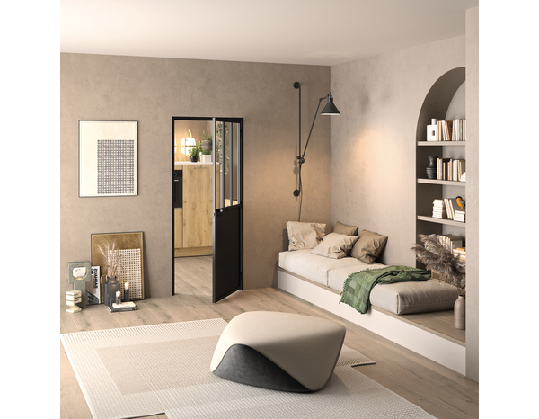 Bloc porte intérieur atelier noir semi-vitrée 83 cm gauche OPTIMUM - Brico Dépôt