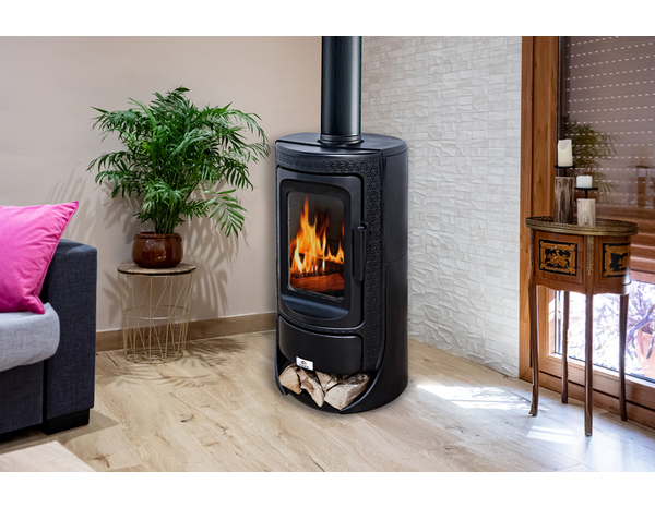 Poêle à bois fonte ROYCE 9,2 kW pour 80 m² avec rangement bûches intégré - Brico Dépôt
