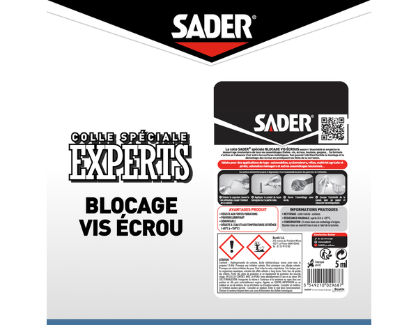 Colle spéciale experts blocage vis écrou 5 ml - Sader - Brico Dépôt