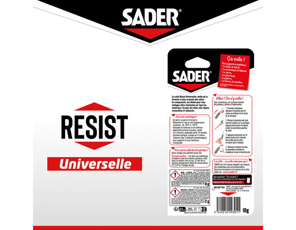 Colle bi-composant Sader Resist universelle, réparation multi-matériaux 10 g - Sader - Brico Dépôt